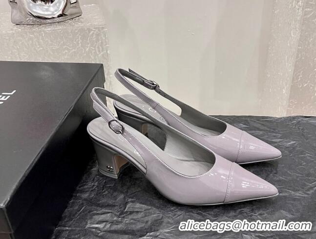 Purchase Chanel Patent Calfskin Slingback Pumps 6cm Grey 025099