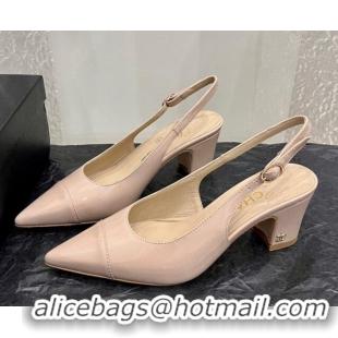 Popular Style Chanel Patent Calfskin Slingback Pumps 6cm Nude 025100