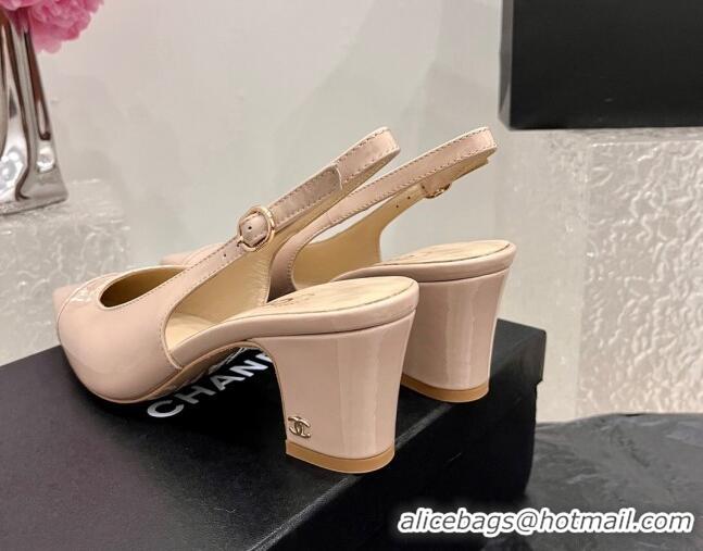 Popular Style Chanel Patent Calfskin Slingback Pumps 6cm Nude 025100