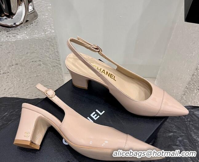 Popular Style Chanel Patent Calfskin Slingback Pumps 6cm Nude 025100