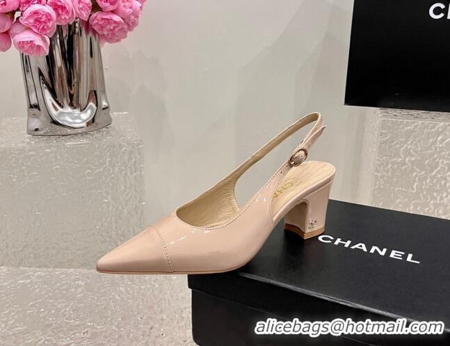 Popular Style Chanel Patent Calfskin Slingback Pumps 6cm Nude 025100