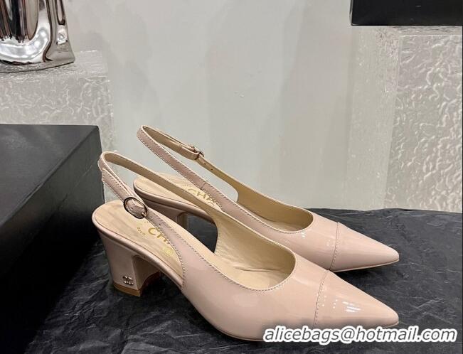 Popular Style Chanel Patent Calfskin Slingback Pumps 6cm Nude 025100