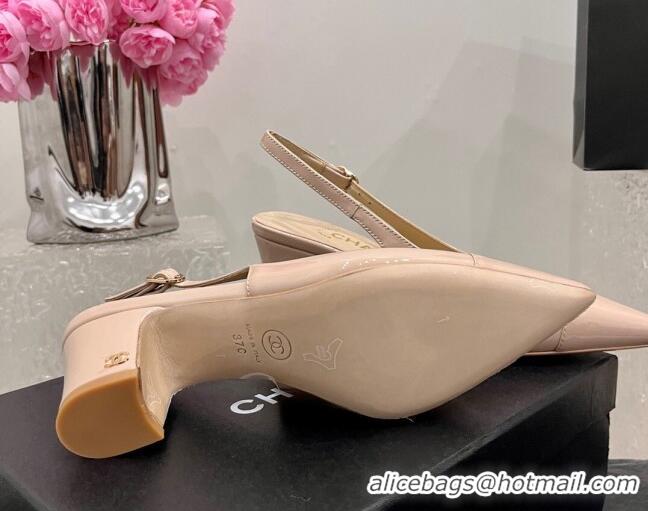 Popular Style Chanel Patent Calfskin Slingback Pumps 6cm Nude 025100