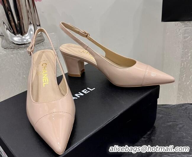 Popular Style Chanel Patent Calfskin Slingback Pumps 6cm Nude 025100