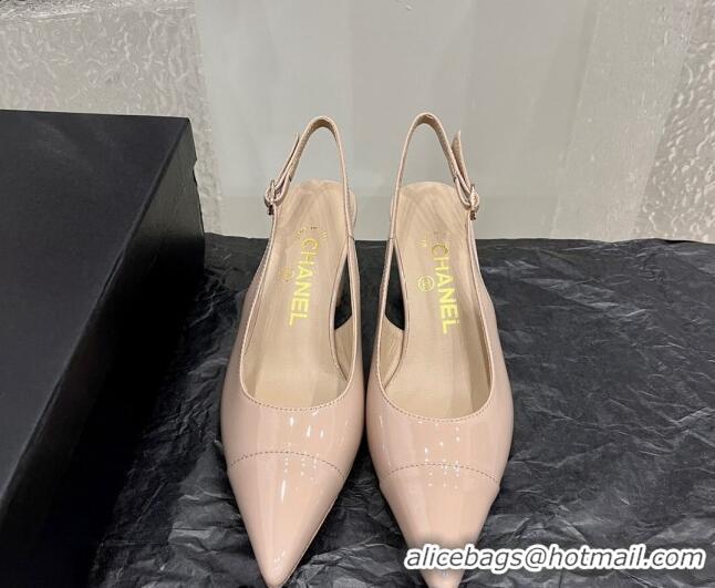 Popular Style Chanel Patent Calfskin Slingback Pumps 6cm Nude 025100