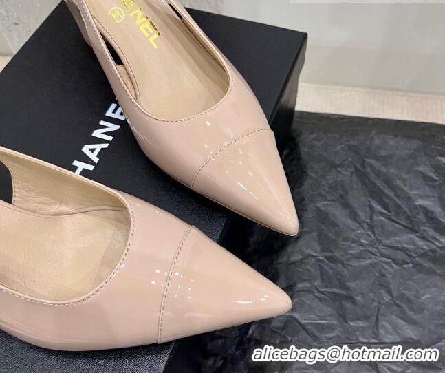 Popular Style Chanel Patent Calfskin Slingback Pumps 6cm Nude 025100