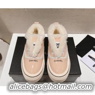 Charming Chanel Wool and Patent Leather Platform Sneakers Light Pink 025109