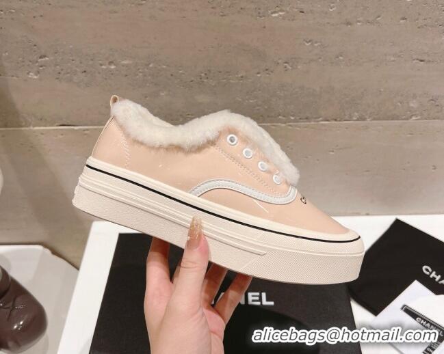 Charming Chanel Wool and Patent Leather Platform Sneakers Light Pink 025109