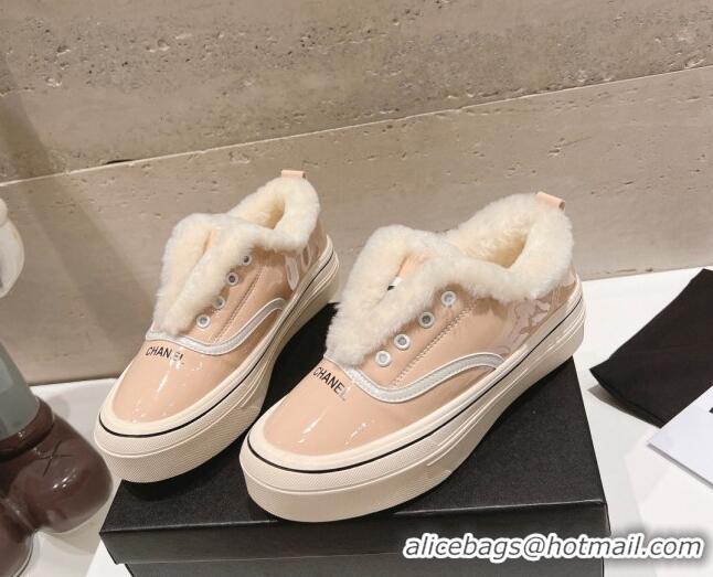 Charming Chanel Wool and Patent Leather Platform Sneakers Light Pink 025109