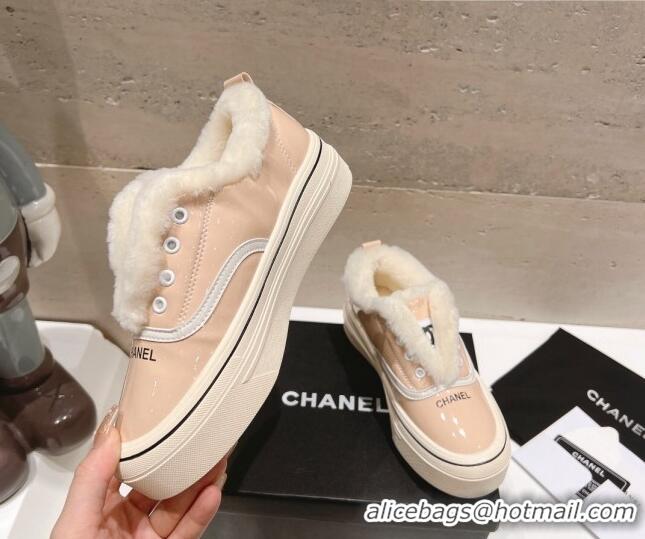 Charming Chanel Wool and Patent Leather Platform Sneakers Light Pink 025109