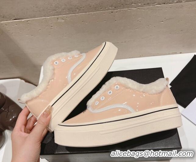 Charming Chanel Wool and Patent Leather Platform Sneakers Light Pink 025109