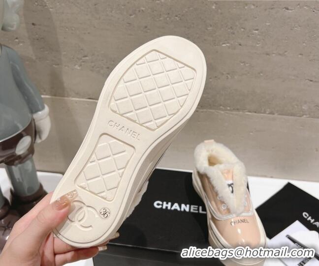 Charming Chanel Wool and Patent Leather Platform Sneakers Light Pink 025109