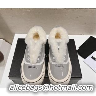 Good Quality Chanel Wool and Patent Leather Platform Sneakers Grey 025110