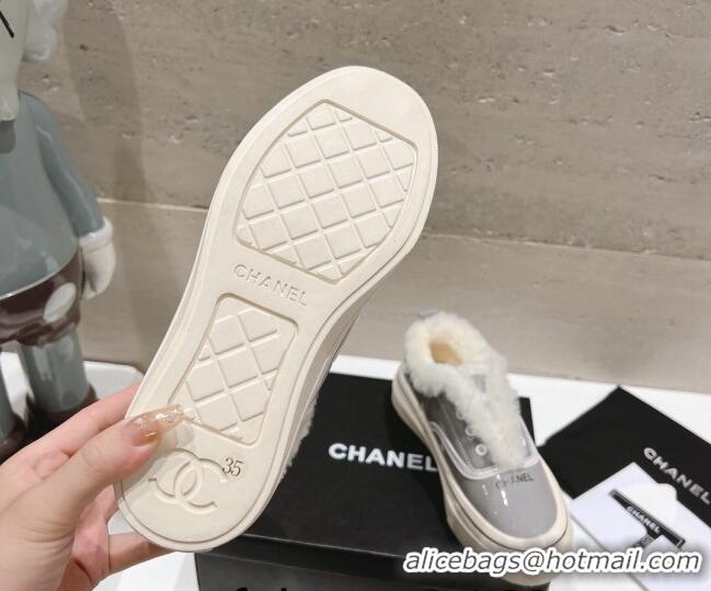 Good Quality Chanel Wool and Patent Leather Platform Sneakers Grey 025110