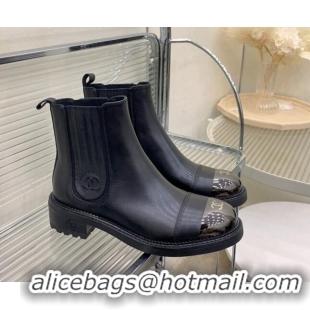 Good Taste Chanel Calfskin & Metal-Tone Ankle Boots Black 103001 