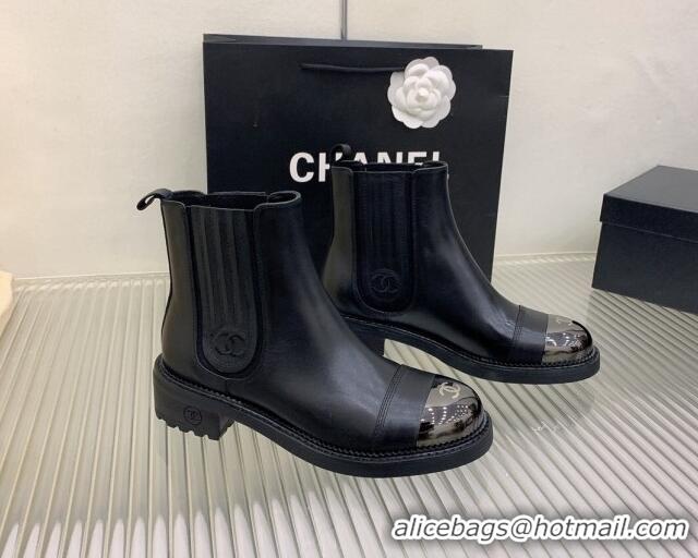 Good Taste Chanel Calfskin & Metal-Tone Ankle Boots Black 103001 