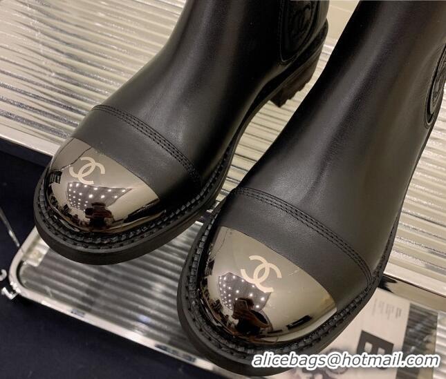 Good Taste Chanel Calfskin & Metal-Tone Ankle Boots Black 103001 