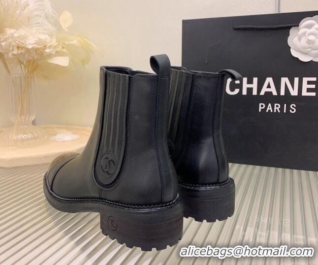 Good Taste Chanel Calfskin & Metal-Tone Ankle Boots Black 103001 