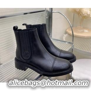 Elegant Chanel Shiny Calfskin Ankle Boots Black 103004