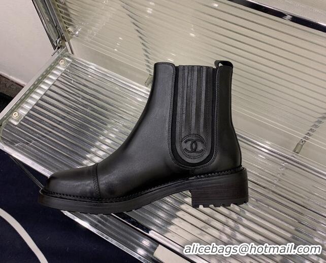 Elegant Chanel Shiny Calfskin Ankle Boots Black 103004