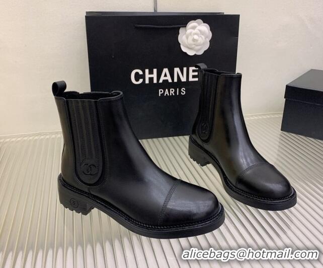 Elegant Chanel Shiny Calfskin Ankle Boots Black 103004