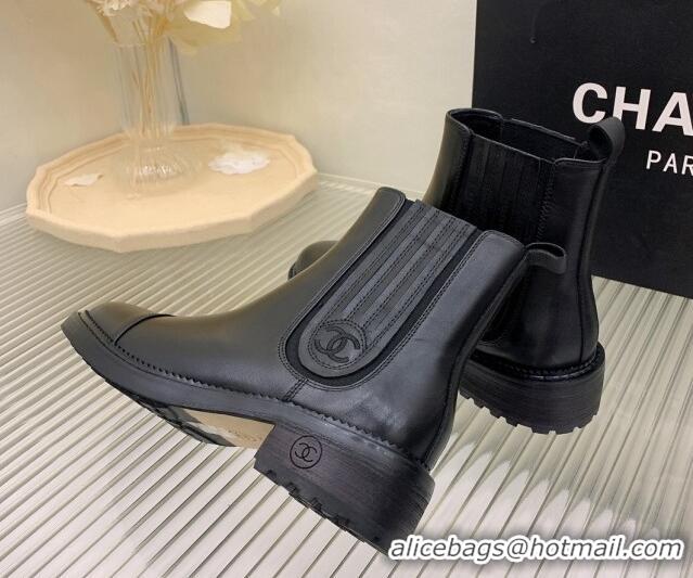 Elegant Chanel Shiny Calfskin Ankle Boots Black 103004