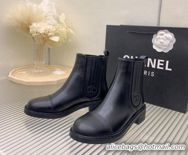 Elegant Chanel Shiny Calfskin Ankle Boots Black 103004