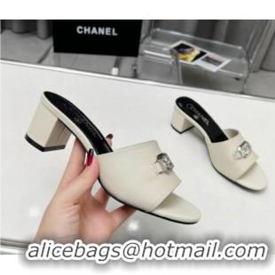 Beautiful Chanel Calfskin Slide Sandals with Framed CC White 103006