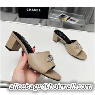 Top Sales Chanel Calfskin Slide Sandals with Framed CC Beige 103007