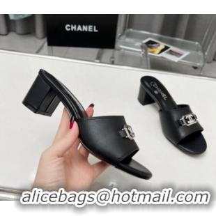 Feminine Chanel Calfskin Slide Sandals with Framed CC Black 103009