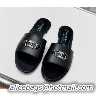 Good Product Chanel Calfskin Leather Slide Sandals with Framed CC 103004 Black