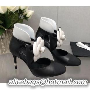 Discount Chanel Lambskin Pumps with Camellia Bloom Black 103012