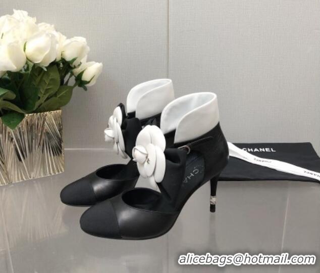 Discount Chanel Lambskin Pumps with Camellia Bloom Black 103012