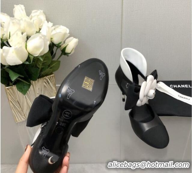 Discount Chanel Lambskin Pumps with Camellia Bloom Black 103012