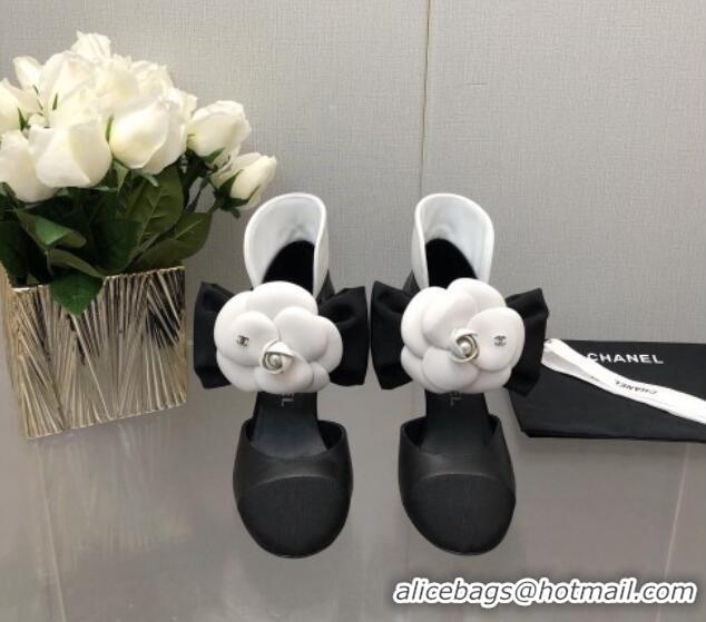 Discount Chanel Lambskin Pumps with Camellia Bloom Black 103012