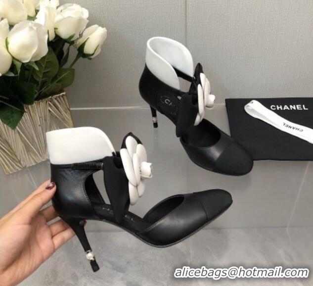 Discount Chanel Lambskin Pumps with Camellia Bloom Black 103012