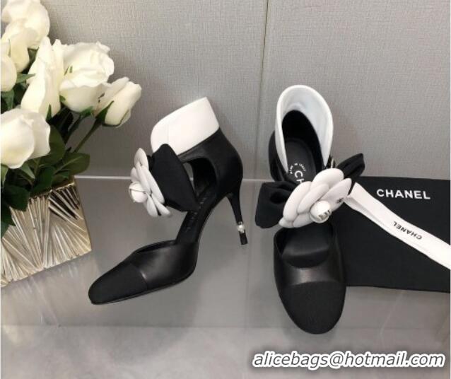 Discount Chanel Lambskin Pumps with Camellia Bloom Black 103012