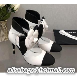 Super Quality Chanel Lambskin Pumps with Camellia Bloom White 103015