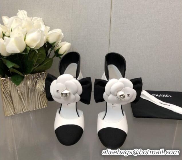 Super Quality Chanel Lambskin Pumps with Camellia Bloom White 103015