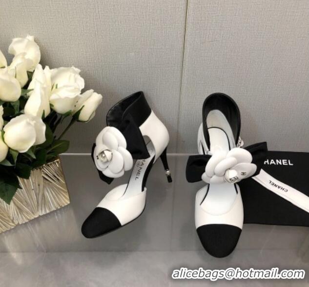 Super Quality Chanel Lambskin Pumps with Camellia Bloom White 103015