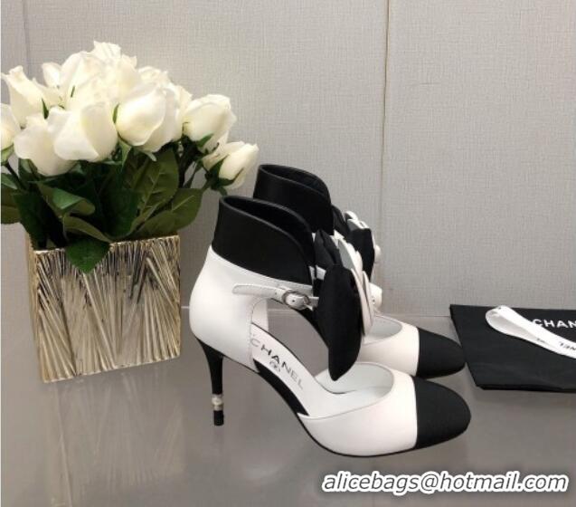 Super Quality Chanel Lambskin Pumps with Camellia Bloom White 103015