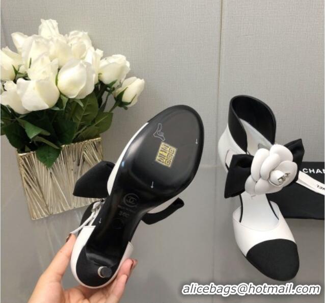 Super Quality Chanel Lambskin Pumps with Camellia Bloom White 103015