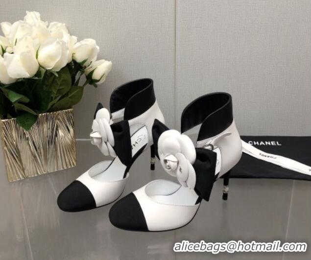 Super Quality Chanel Lambskin Pumps with Camellia Bloom White 103015