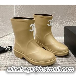 Buy Luxury Chanel Rubber Ankle Boots with Front CC Beige 103016