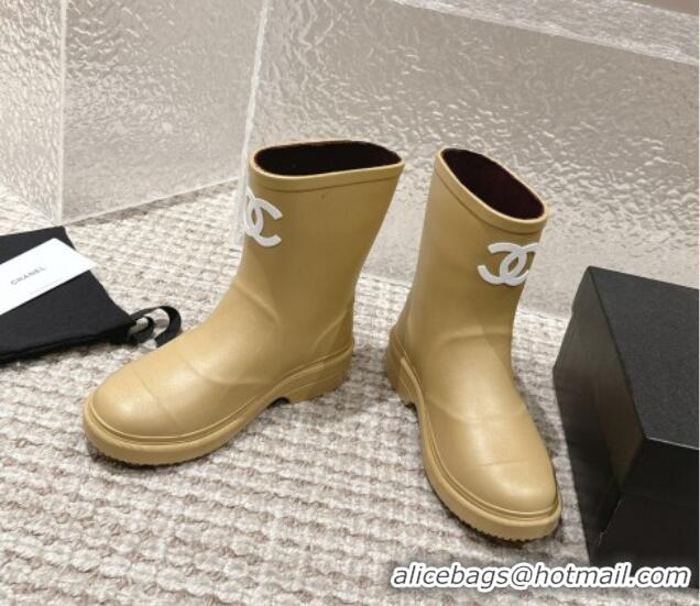 Buy Luxury Chanel Rubber Ankle Boots with Front CC Beige 103016