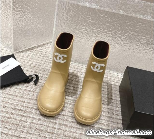 Buy Luxury Chanel Rubber Ankle Boots with Front CC Beige 103016