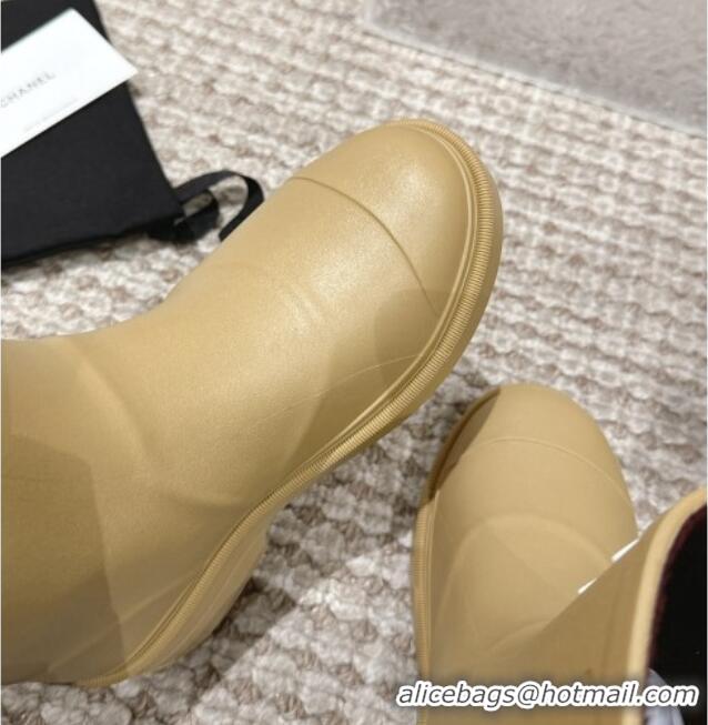 Buy Luxury Chanel Rubber Ankle Boots with Front CC Beige 103016