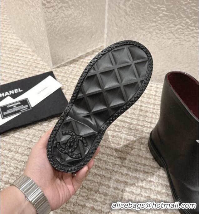 Perfect Chanel Rubber Ankle Boots with Front CC Black 103017