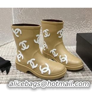 New Design Chanel Rubber Ankle Boots with CC Allover Beige 103018