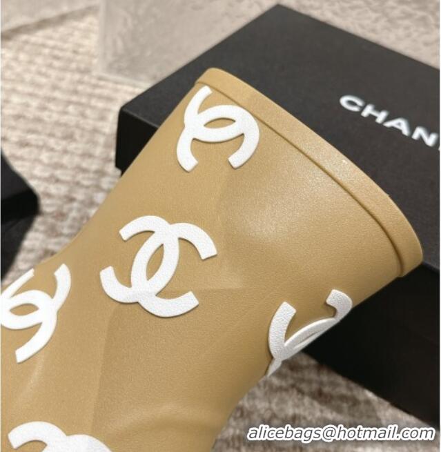 New Design Chanel Rubber Ankle Boots with CC Allover Beige 103018